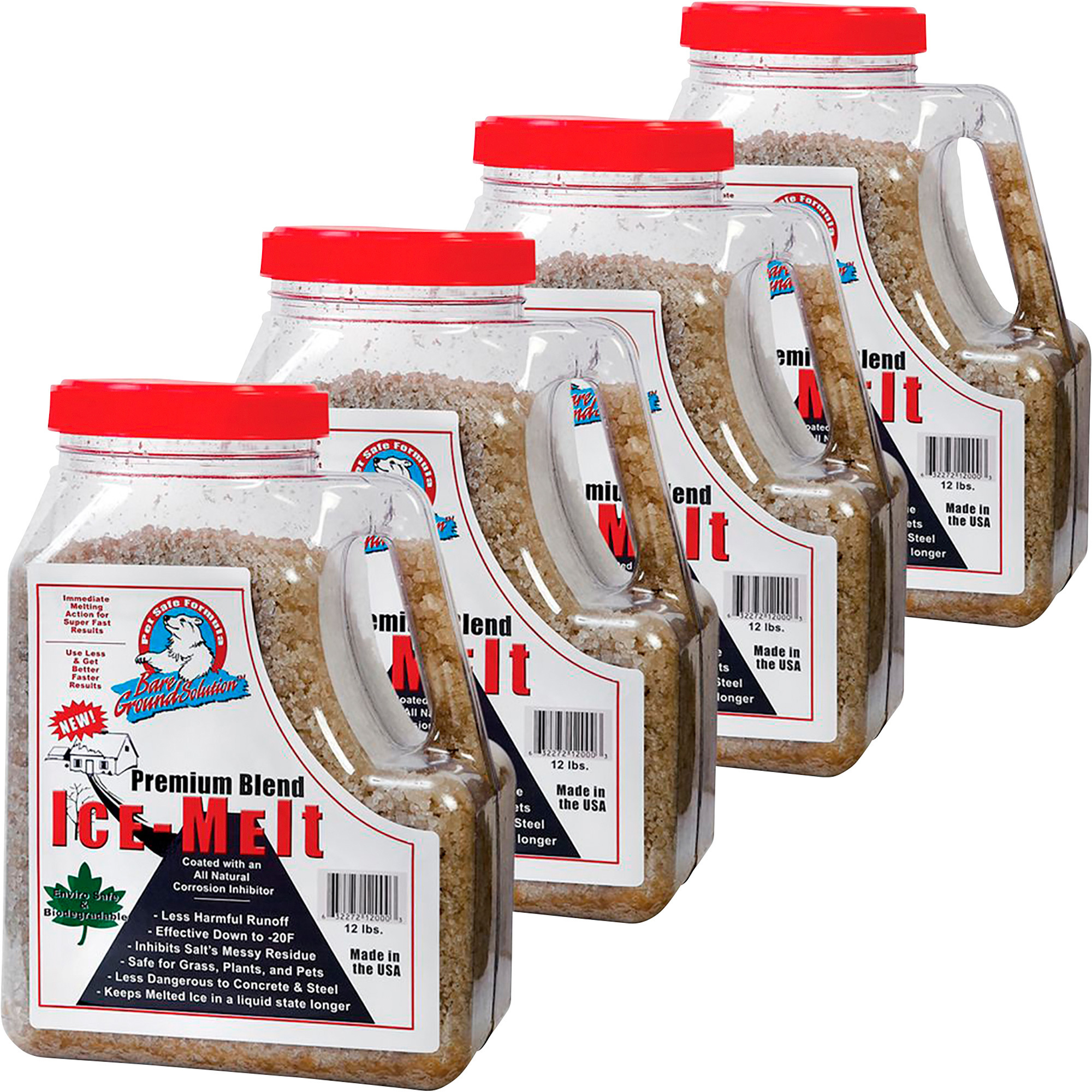 Bare Ground Premium Coated Granular Ice Melt — 48 Lbs., Four 12-Lb. Shaker Jugs, Model# BGSJ-12-4CT